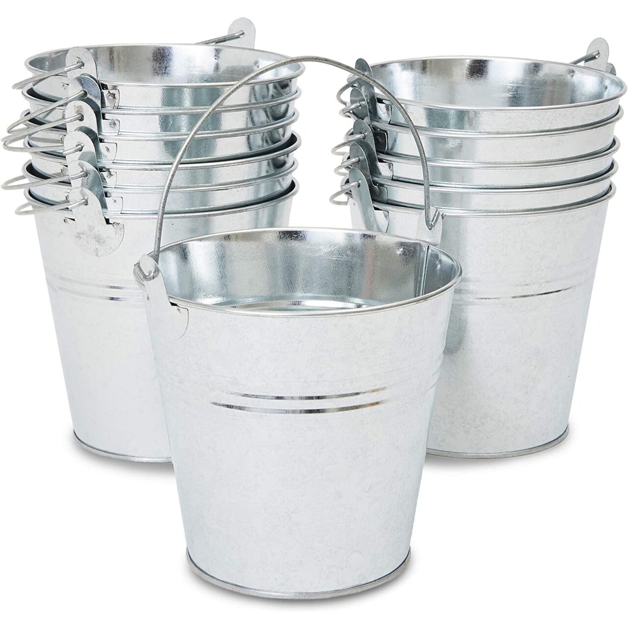 12 Pack Galvanized Metal Buckets with Handles for Party Decorations, Small  Tin Pails (4.7 In)